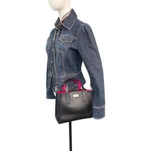 Kate Spade Black Leather Mini Satchel Crossbody Pink Interior Top Handle Bag